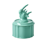 Pastel Green Porcelain Trinket Pot with Rhino Head Rice DK